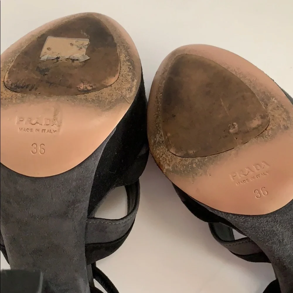 Prada Black Gray platform shoes sandals 36 6 B RARE HTF GORGEOUS DESIGNER